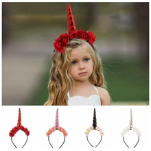 Yundfly Fashion Kids Unicorn Horn Flower Hairband Baby Headband Girls Hair Band Unicorn Party Headwrap Gift 2024 - buy cheap