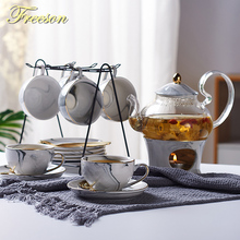 Marbling-juego de té de porcelana de cerámica nórdica, taza de té con Candela, colador Floral, Set de Tetera, café, taza de té 2024 - compra barato