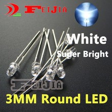 500pcs/lot 3mm white Round LED Diode Lndicator lights Super bright [white] IV:7000-9000MCD DC3.0-3.2V  Free Shipping 2024 - buy cheap