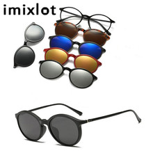 Магнитные солнцезащитные очки IMIXLOT, зеркальные зажимы для солнцезащитных очков, мужские Поляризованные зажимы по рецепту, для близорукости, 5 линз 2024 - купить недорого