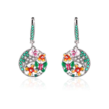 Flower Crystal Drop Earrings For Women Engagement Earrings Hanging Copper Enamel Earring Vintage Boho Long Earring Jewelry 2024 - buy cheap