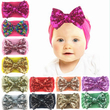 30pc/lot 4.5inch Sequin Bows With Nylon Headbands,Girls Wide Nylon Turban Head wraps,Boutique Chidlren Kids Hair Accessories 2024 - buy cheap