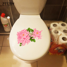 ZTTZDY 23.8*17.5CM Blooming Pink Chrysanthemum Cartoon Toilet Seat Stickers Bedroom Wall Decor Decal T2-0306 2024 - buy cheap