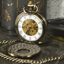 TIEDAN Bronze Skeleton Mechanical Pocket Watch Men Steampunk Luxury Fashion Antique Chain Necklace Casual Pocket & Fob Watches 2024 - buy cheap