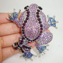3.26" Gorgeous Bow Frog Purple Rhinestone Crystal Brooch Pin Woman Jewelry 2024 - buy cheap