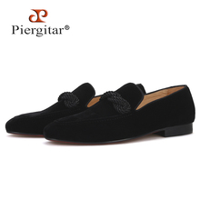 Piergitar 2019 Black colors velvet handmade men loafers with black rape party and prom men's casual shoes red bottom plus size 2024 - buy cheap