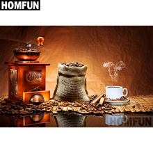 Homfun 5d pintura "café" faça você mesmo "broca completa de resina diamante bordado ponto de cruz decoração de casa a02701 2024 - compre barato