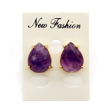 100-Unique 1 Pair Light Yellow Gold Color Water Drop Original Amethysts Stud Earrings Elegant Women's Earring 2024 - buy cheap