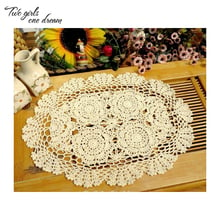 Garden Hand Crochet Lace Table Mat Oval Flower Decorative Meal Mat 100% cotton Shooting Props White Beige Colors 4pcs/lot 2024 - buy cheap