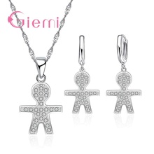 Fashion Shiny Jewelry CZ Set 925 Sterling Silver  Pendant Necklace&Stud Earrings Sets for Women Figure Shape free shipping 2024 - buy cheap