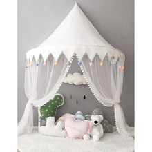Branco mosquito cama net bebê berço cortina tule portátil princesa castelo jogar tenda teepee casa de jogo para crianças menina menino 2024 - compre barato
