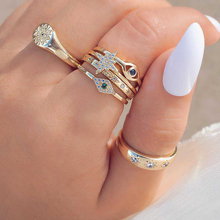 6 шт./компл., женское модное кольцо со звездными глазами, Круглый геометрический кристалл, драгоценный камень, Золотое Открытое кольцо, набор, необычное кольцо для вечеринки 2024 - купить недорого