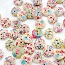 600pcs mixed Painted Wood Buttons Floral 13mm 2 holes floral natural wooden buttons varnished 2024 - buy cheap