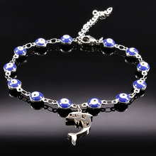 Pulseiras e braceletes de aço inoxidável golfinho da moda, azul, mau olhado, joias para presente, b17926, 2021 2024 - compre barato