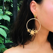 Fashion Round Circle Earrings Gold Color With Rhinestone Crystal Star Big Round Circle Brincos NEW Jewelry for Women #288709 2024 - buy cheap
