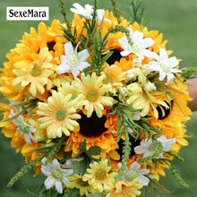 SexeMara amarillo girasol novia sosteniendo flores artificiales boda novia foto sosteniendo flores 2024 - compra barato