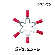 SV1.25-6 100 Unidades/pacote Red Duplas Spade Terminal Bloco Conector Lug Furcate Extremidade Bifurcada Friso Cabo de Fio Elétrico de Isolamento 2024 - compre barato