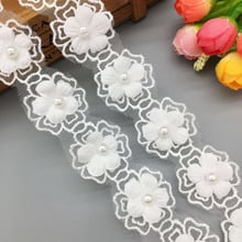 2 Yd Vintage Voile White Flower Pearl Lace  Trim Wedding Dress Ribbon Embroidered Applique Baby Child Trimmings Sewing Craft 2024 - buy cheap