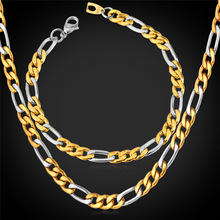 Conjunto de collar de pulsera de cadena Figaro Nueva joyería de moda caliente 8 MM Color oro Acero inoxidable hombres conjuntos de joyería GNH918 2024 - compra barato