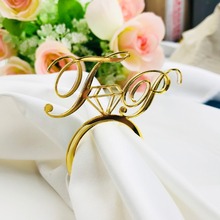 Anéis de guardanapo personalizados em madeira acrílica, corte a laser dourado e prateado com diamante de coração para decoração de mesa festa de casamento, 50 peças 2024 - compre barato