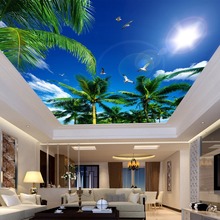 Custom 3D Photo Wallpaper Blue Sky And White Clouds Coconut Trees Seagull Bedroom Living Room Ceiling Mural Wallpaper Painting 2024 - buy cheap
