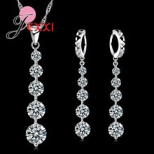 Hot Fashion 925 Sterling Silver Luxury CZ Long Tassel Drop Necklace Earrings Set Elegant Women Bride Wedding Jewelry Sets 2024 - buy cheap