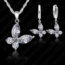 Fast Shipping Crystal Butterfly With Female Fashion Short Chain Pendants Necklace+Earrings Jewelry Set   For Women 2024 - buy cheap