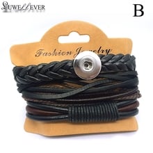 Luwelleveer-brazalete de cuero Real tejido a mano para mujer, conjunto de pulsera de botón a presión de 18mm, abalorio intercambiable, joyería para regalo, 229 2024 - compra barato