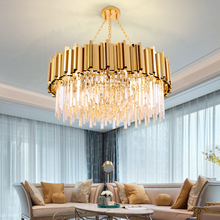 Lámpara de araña de cristal dorado redondo de lujo para sala de estar, comedor, luz LED colgante zyrandol, candelabros de cocina 2024 - compra barato