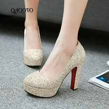 2021 New Style Sexy Sequined Platform Shoes Female Square High Heels Pumps Slip On Party Wedding Shoes Women 2024 - buy cheap
