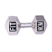 Eco friendly Metal Alloy Antique Silver Plated Gym Sport Fit Mom Barbell Dumbbell Beads Charms 2024 - buy cheap