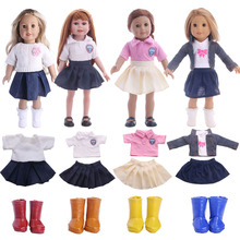 Roupas de boneca 4 pçs saias de boneca uniforme camisola/camisa + saias para 18 Polegada boneca americana & 43 cm acessórios de boneca nascido brinquedo da menina 2024 - compre barato