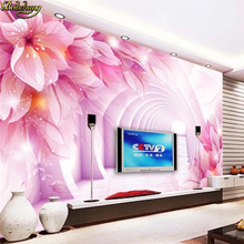 Beibehang papel de parede mural personalizado 3d grande murais sala de estar quarto sofá sonhados flores rosa decoração de parede 2024 - compre barato