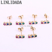 10Pairs Simple Popular Women Girl rainbow CZ Cute Mini Stud Earrings Colorful Jewelry 2024 - buy cheap