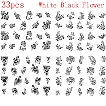 33 шт, наклейки для ногтей, белые, черные, розовые, водные переводные наклейки для ногтей, вихревые цветы, розы, кончики для ногтей 2024 - купить недорого