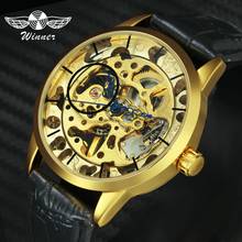 2019 WINNER Men's Mechanical Watches Top Brand Male Wristwatch Leather Band Skeleton Watch Dial Golden reloj hombre +Watch Box 2024 - buy cheap