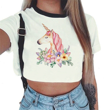 Camisetas sin mangas para mujer, Crop Tops sexys, camisolas para discoteca, Camiseta corta ajustada para mujer, ropa informal con impresión de Unicornio 2018 2024 - compra barato