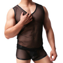 Sexy Fashion Mesh Tank Tops For Men Clothes Vest Transparent Bodybuilding Male Gay Black Sleeveless Net Top Clothing 2024 - buy cheap
