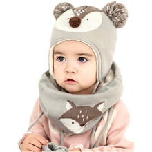 Winter Children Warm Thick Girls Hat Scarf Glove 3pcs Set Fox Knitted Baby Kids Beanies Caps Neck Warmers Gloves For Boys Girls 2024 - buy cheap