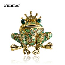 Funmor-broches de rana esmaltados para mujer, pasador de Color dorado, corona verde lagarto, broche de diamante de imitación con diseño de Animal 2024 - compra barato