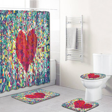 Cortina de baño de corazones para parejas, cortina de ducha de tela impermeable, alfombra de baño, Juego de 4 piezas 2024 - compra barato