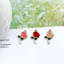 MRHUANG 10pcs/pack 13*21mm Rose Flower Enamel Charms Pendant For DIY hand made jewelry finding golden-colour 2024 - buy cheap