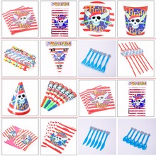 New Red Pirate Holloween Cartoon Paper Cup Plate Napkin Flag Boy Birthday Party Festival Wedding Banners Decoration Supply 2024 - buy cheap