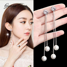 Aros de perlas cristal para mujer, aretes largos con encanto coreano, con personalidad, borla larga salvaje, novedad 2024 - compra barato