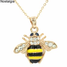 Nostalgia Crystal Bee Necklace Rhinestone Bumblebee Pendant Jewelry Black And Yellow Enamel Charms 2024 - buy cheap