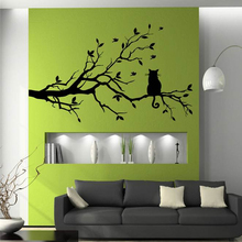 Gato na árvore ramo aves vinil adesivo de parede arte da parede adesivos decorativos, janela de vidro adesivos de parede cozinha decoração da sua casa 2024 - compre barato