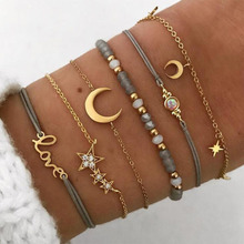 6 Pcs/Set Hollow Star Moon Love Crystal Pendant Gold Color Beads Bracelets Set Women Link Chain Rope Charm Jewelry Accessories 2024 - buy cheap