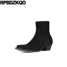 Botas de piel auténtica para hombre, botines gruesos de talla grande, puntiagudos, de diseñador, alta calidad, gamuza, con cremallera, color negro, 2021 2024 - compra barato