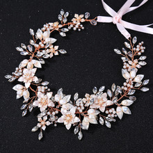 Rosa de ouro flor hairband crysal casamento tiara bandana feminino headpiece nupcial acessórios para o cabelo 2024 - compre barato
