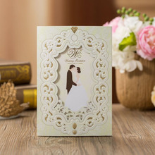 50pcs Beige Laser Cut Bride and Groom Wedding Invitations Card Greeting Cards Customize Envelopes Wedding Event Party Decoration 2024 - buy cheap